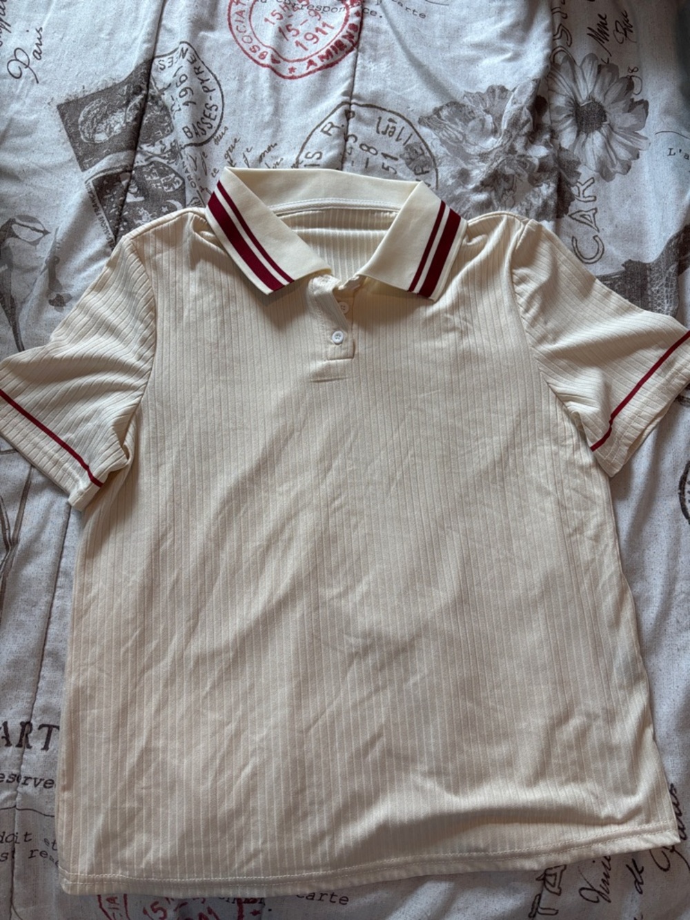 Casual Cream Polo with Red Trim